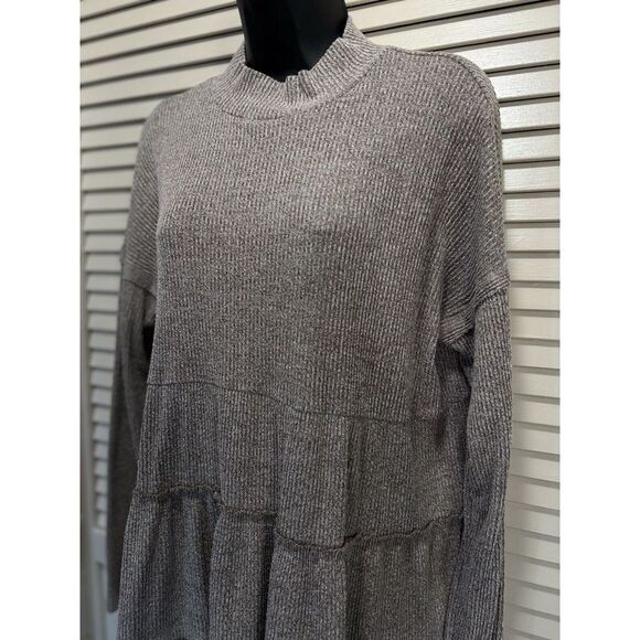 Maurices Brown Ribbed Knit Sweater 1/2 Collar Tiered Ruffle Long Sleeve Size L - Picture 2 of 7